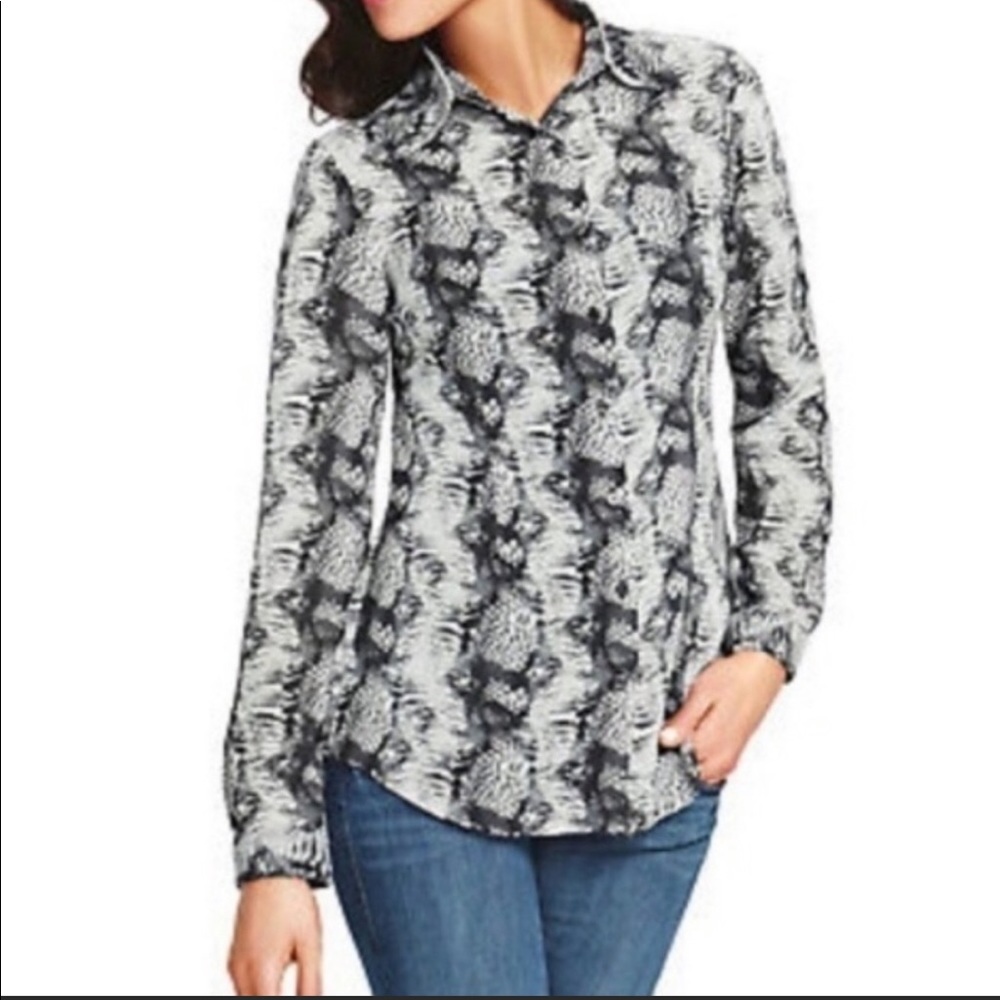 Cabi Buttondown Sheer Snakeskin Long sleeve Blouse